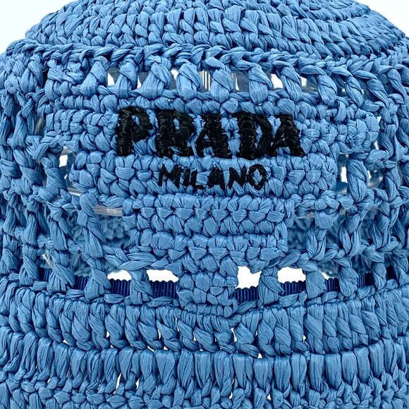 H17889 Prada blue logo letter woven hollow bucket hat hat circumference 59cm hat